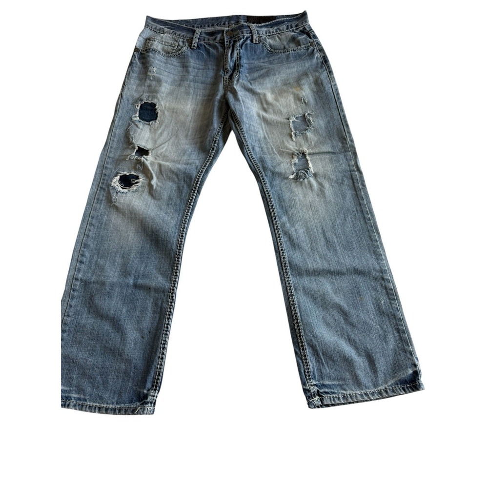 TK Axel Mens 32x30 Distressed Thick Stitch Relaxed Fit Worn Denim Blue Jeans